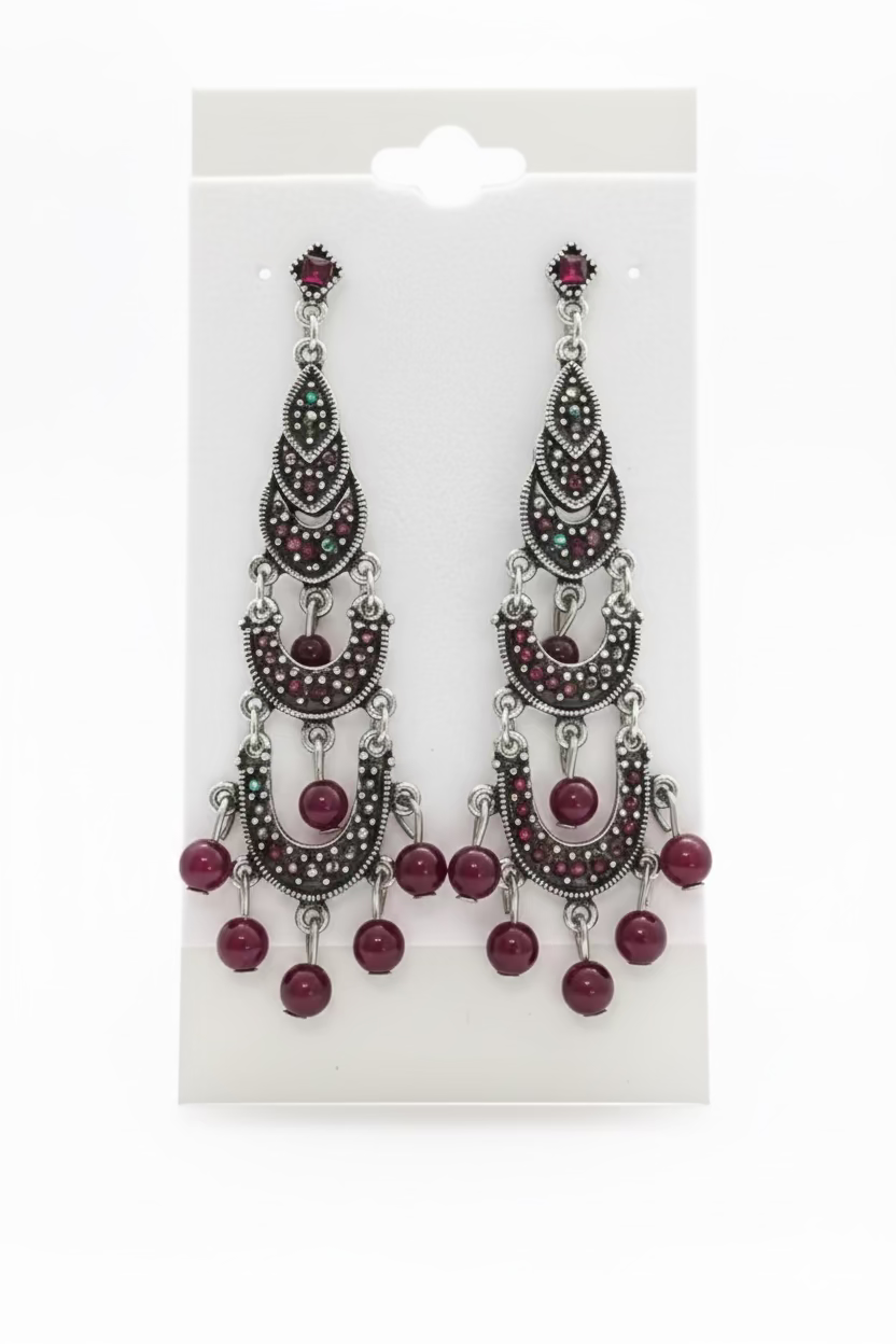 Vintage Crystal & Garnet Game Day Chandelier Earrings