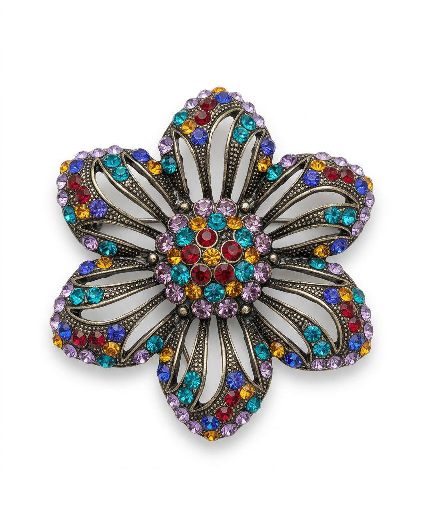 Vinetage Bohemian Kaleidoscope Crystal Flower Brooch