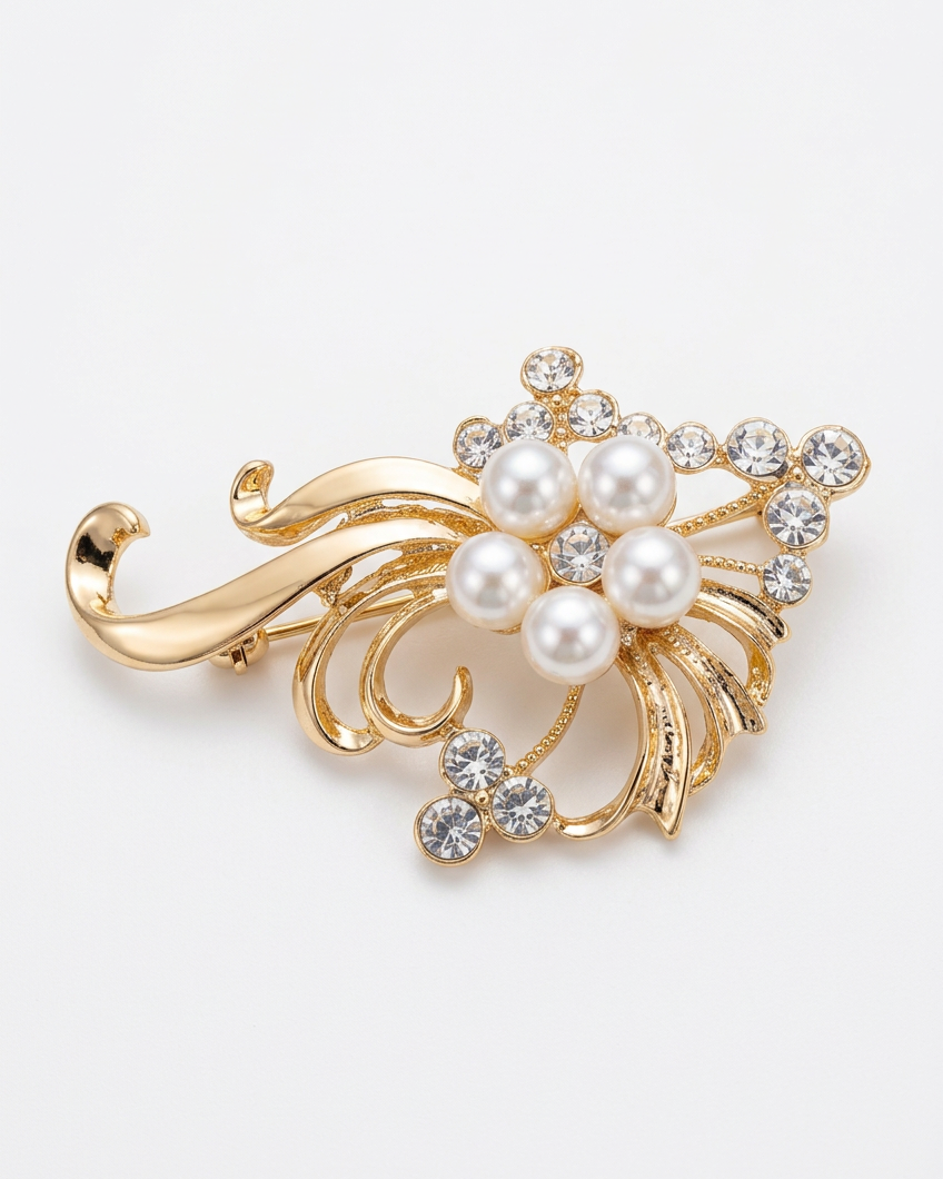 Vintage Fanfare Pearl & Crystal Spray Brooch