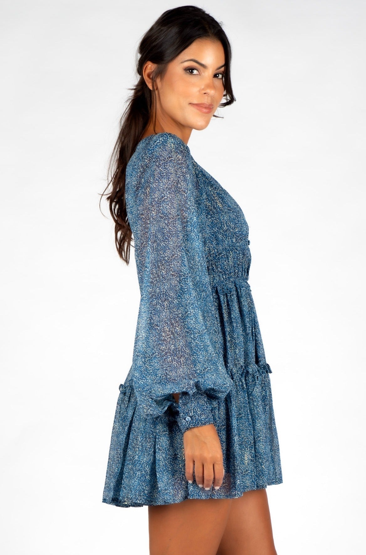 Megan Blue Tiered Mini Dress