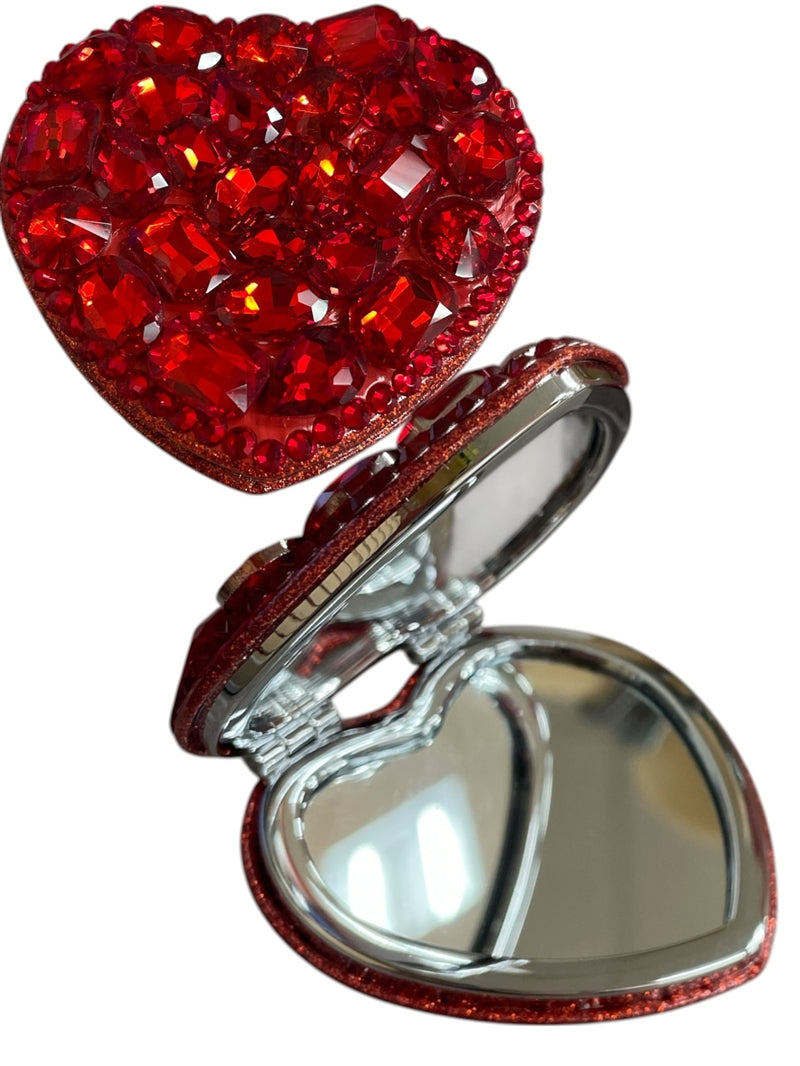 Bling Luxe Heart Rhinestone Compact Mirror