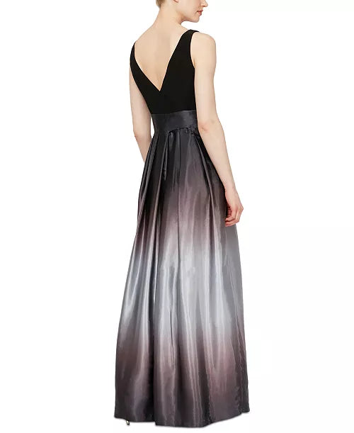 Ombre Satin Boat Neck 3/4 Sleeve Tie Waist Pocketed Gown