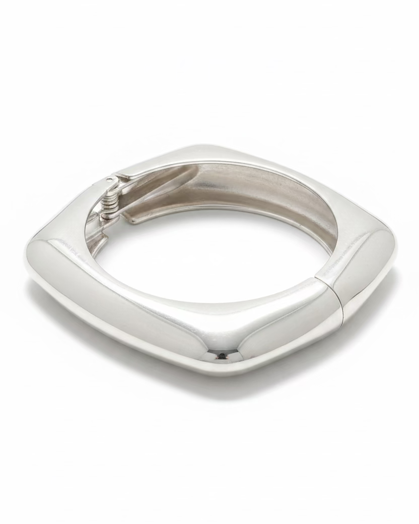 Silver-Tone Sculpted Square Hinge Bangle Bracelet