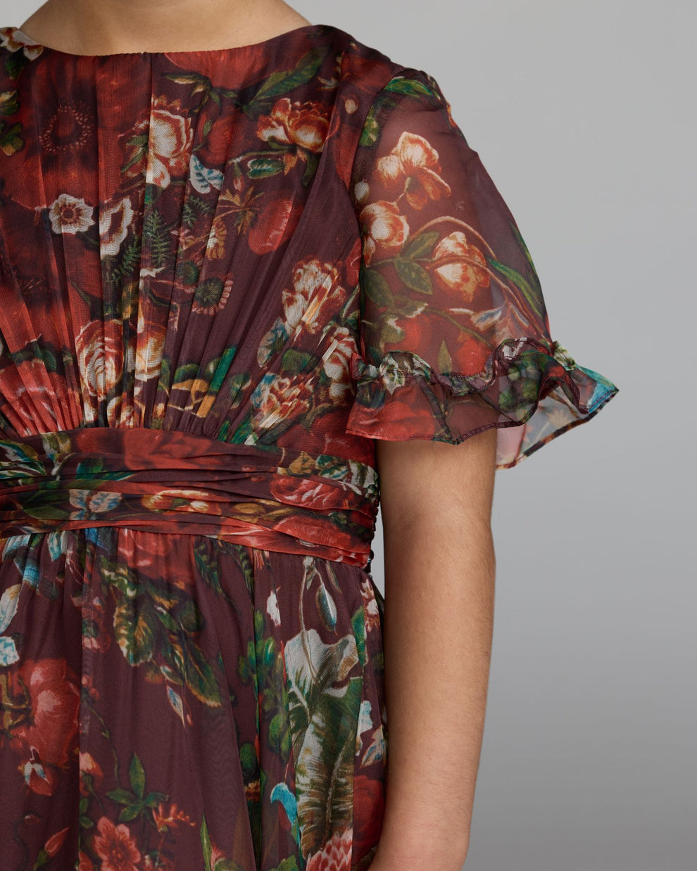 Girls Red Floral Ruffle High-Low Dress