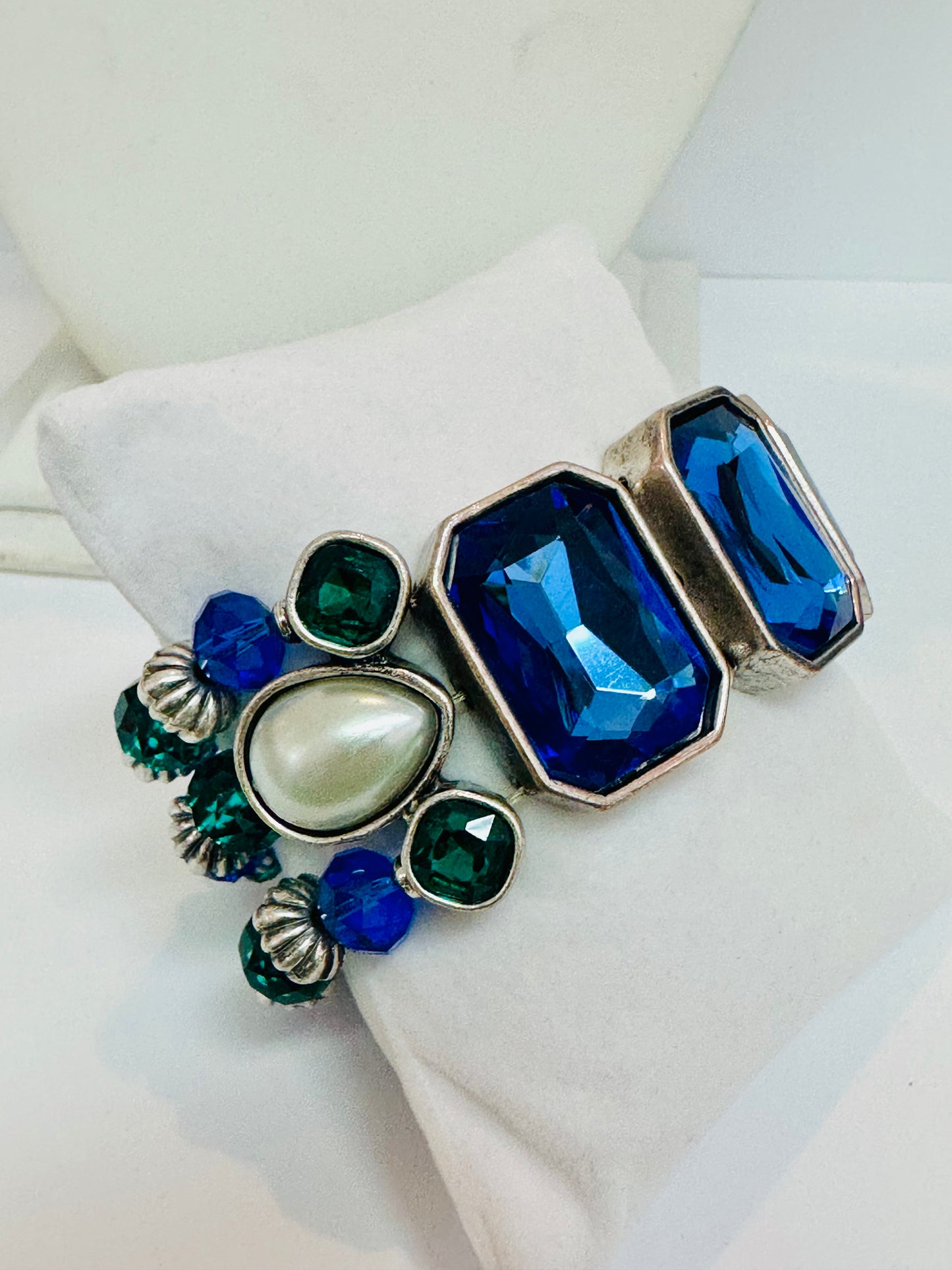 Vintage Blue Cobalt Pearl Necklace & Bracelet Set