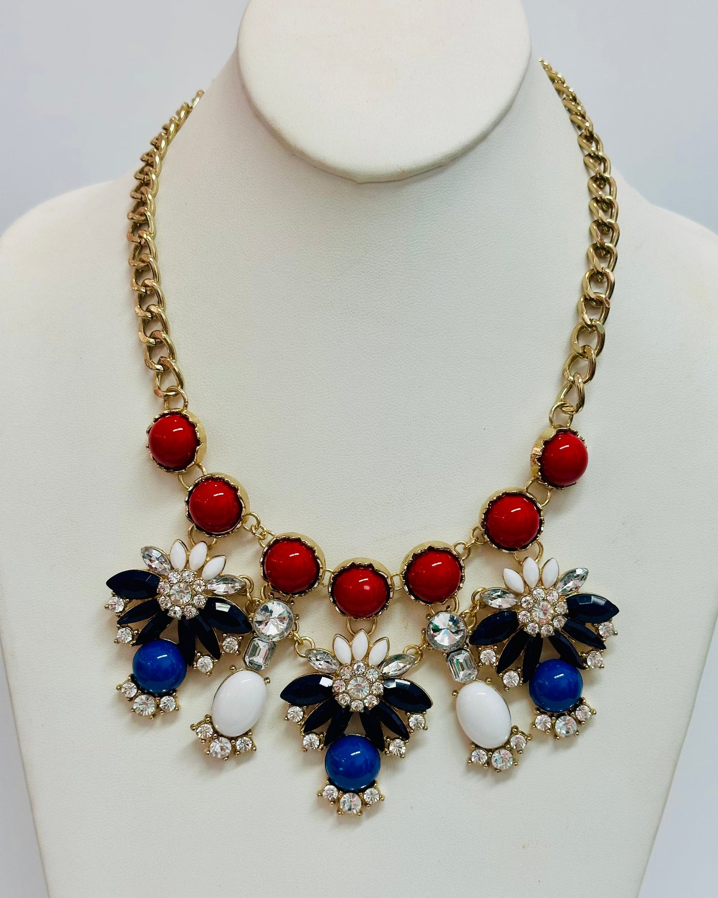 Patriotic Rhinestone Statement Necklace