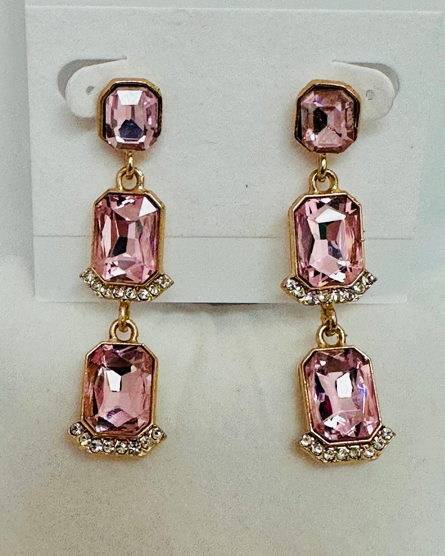 Cushion Cut Pink Linear Earrings