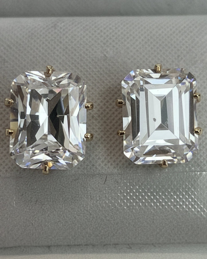 Vintage Ice-Clear Emerald Cut CZ Earrings