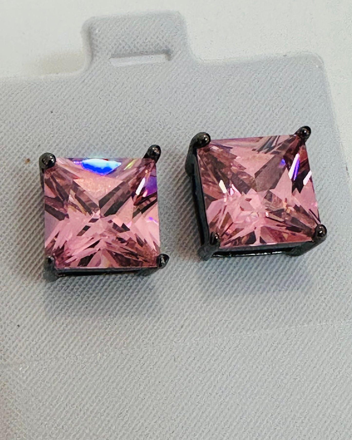 Vintage Princess-Cut Pink Crystal Studs