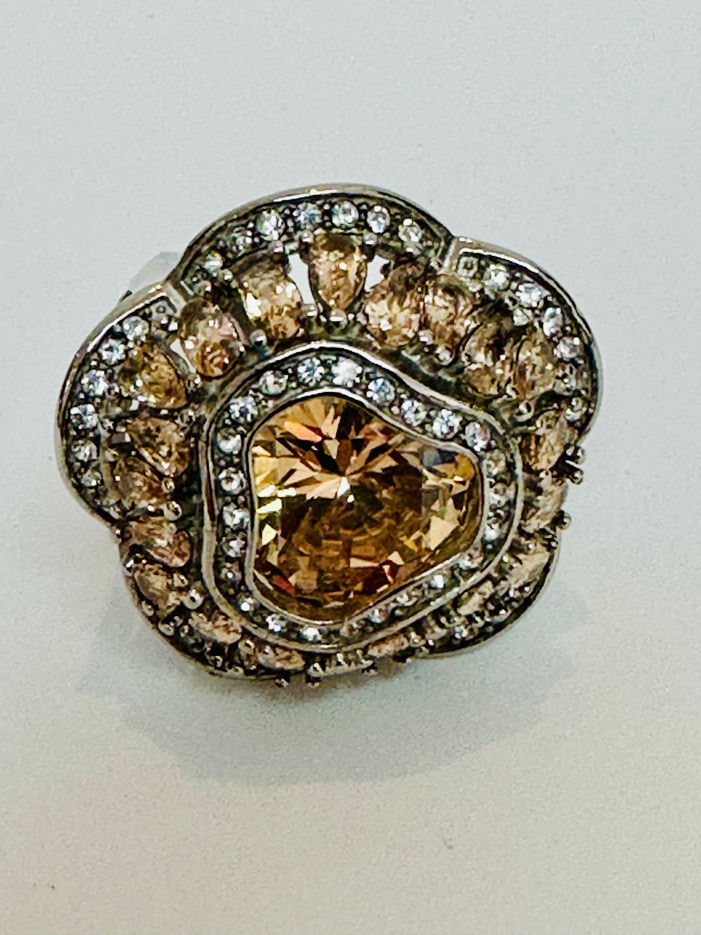 Floral Cocktail Ring – Champagne Crystal Statement Rin