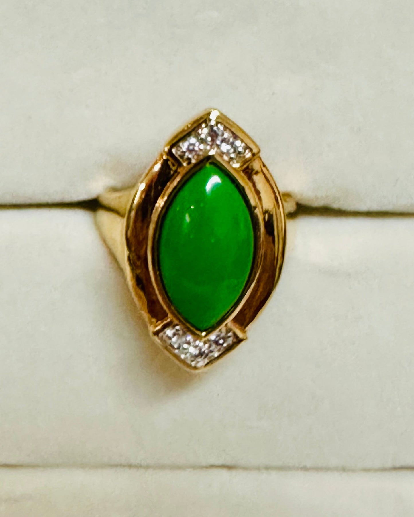 Vintage Marquise Green Jade Statement Ring