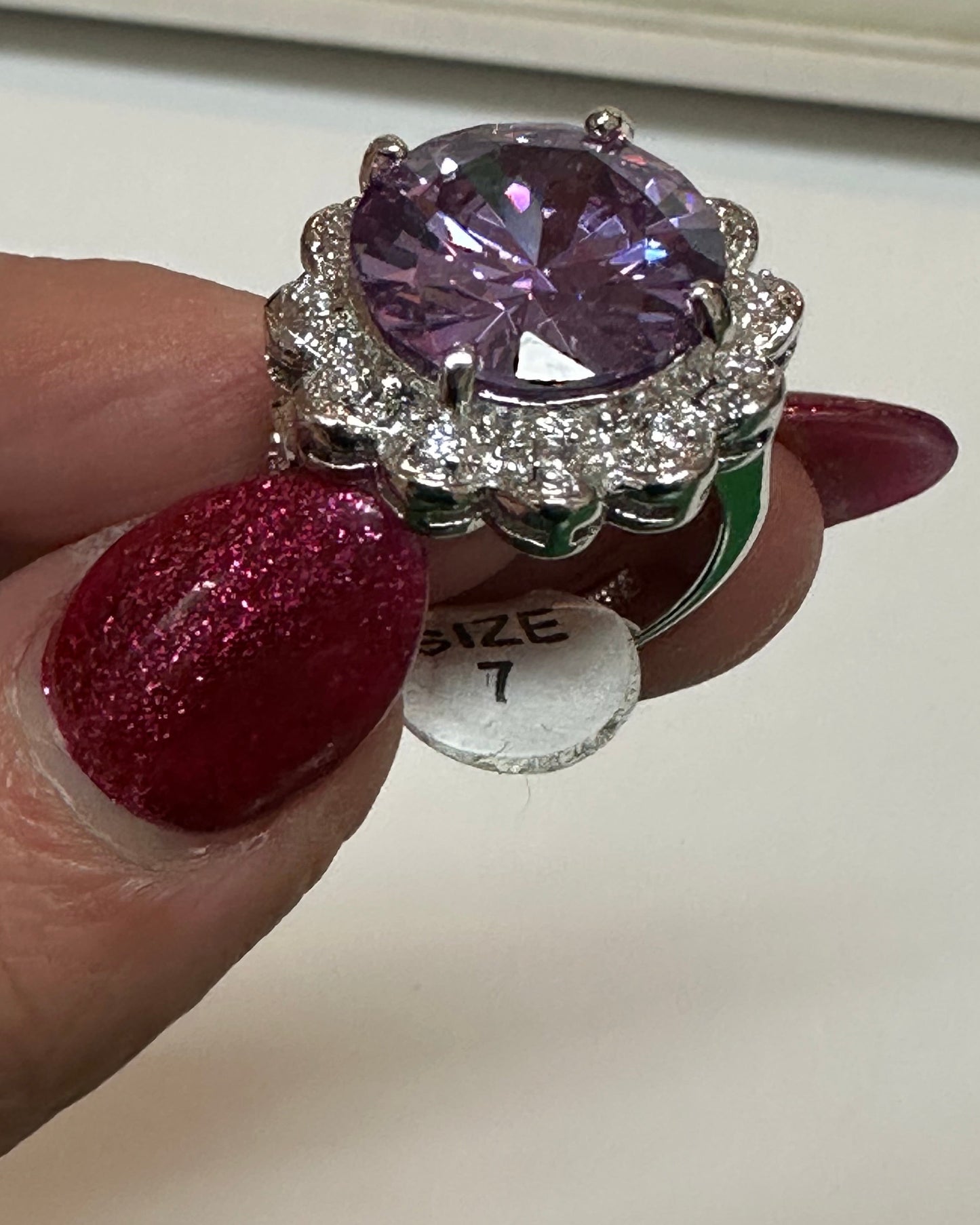 Vintage-Inspired Floral Halo Statement Ring with Purple Cubic Zirconia