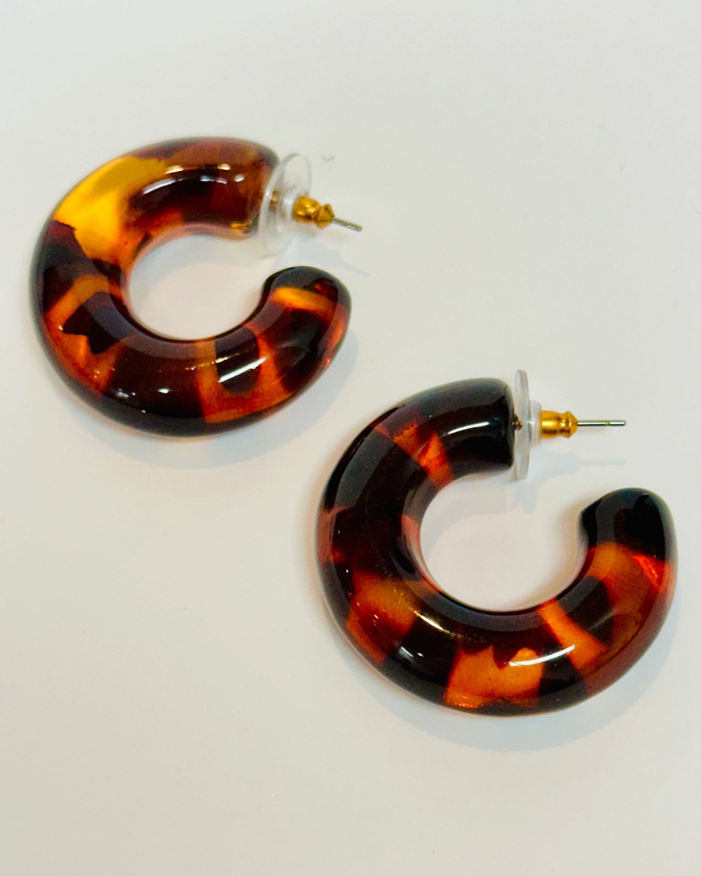 Vintage Chunky Tortoise Shell Hoop Earrings
