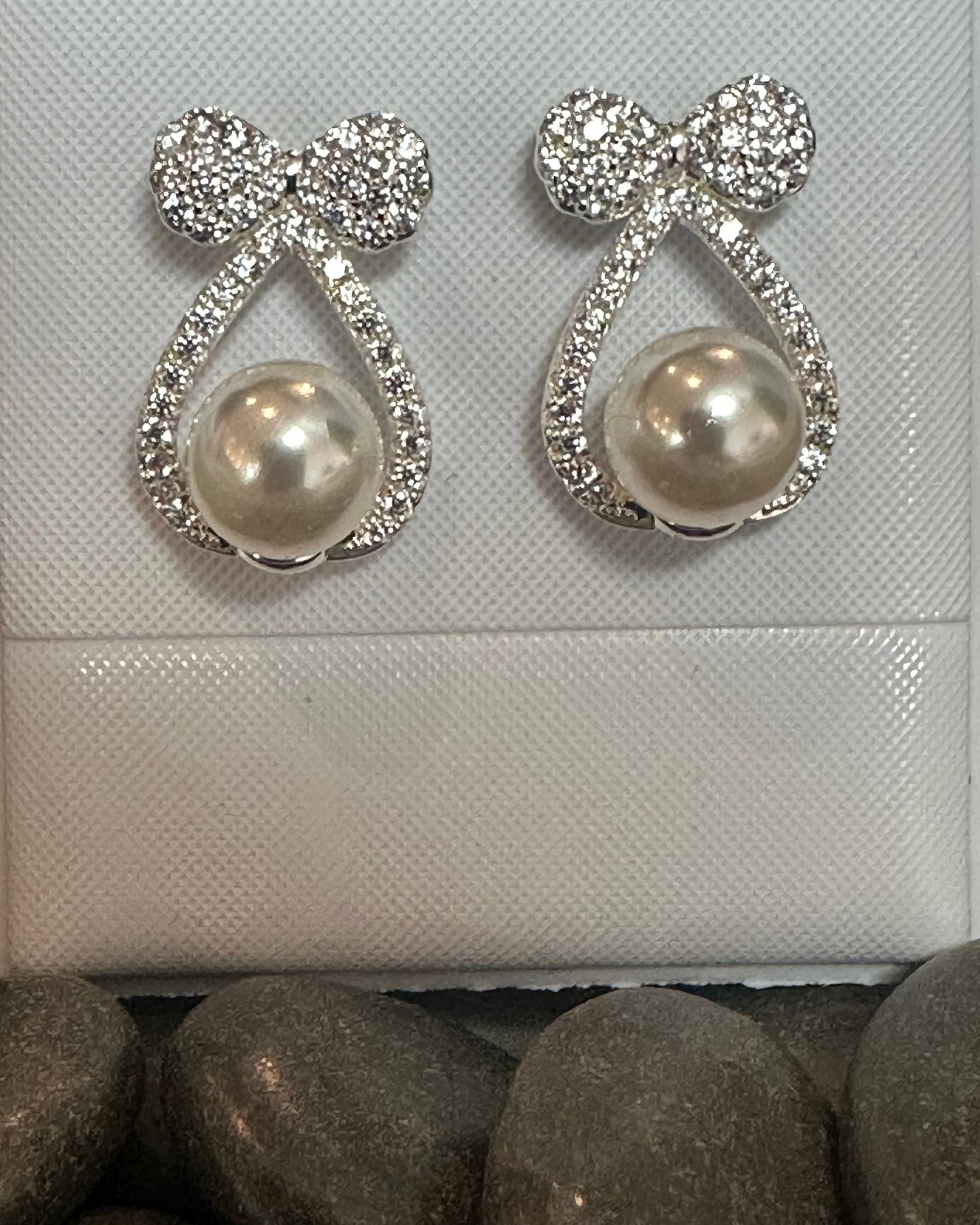 Vintage Pavé Bow & Pearl Drop Earrings