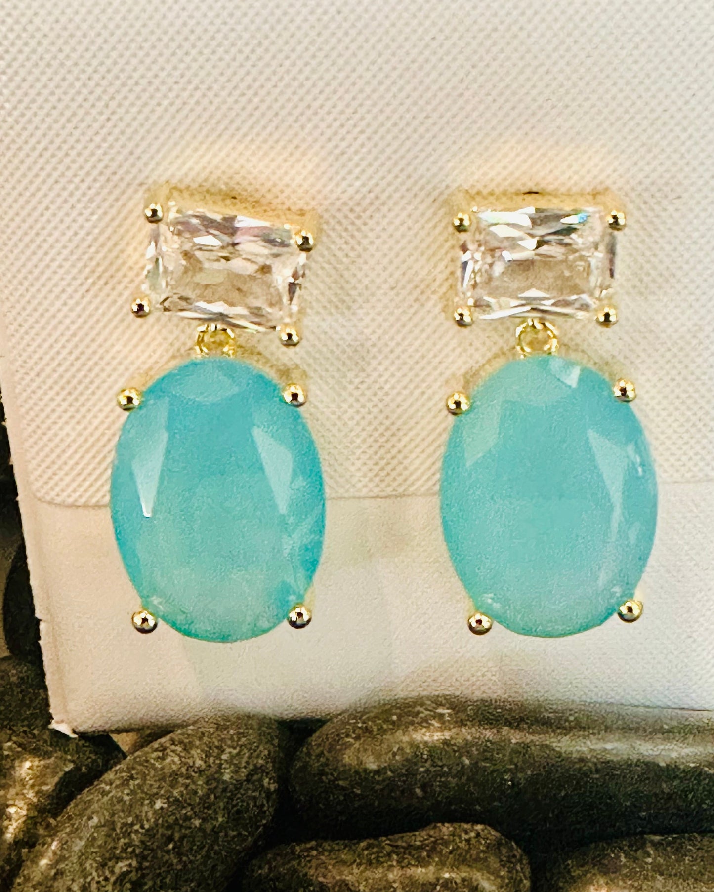 Vintage Seafoam Chalcedony & Emerald-Cut Drops