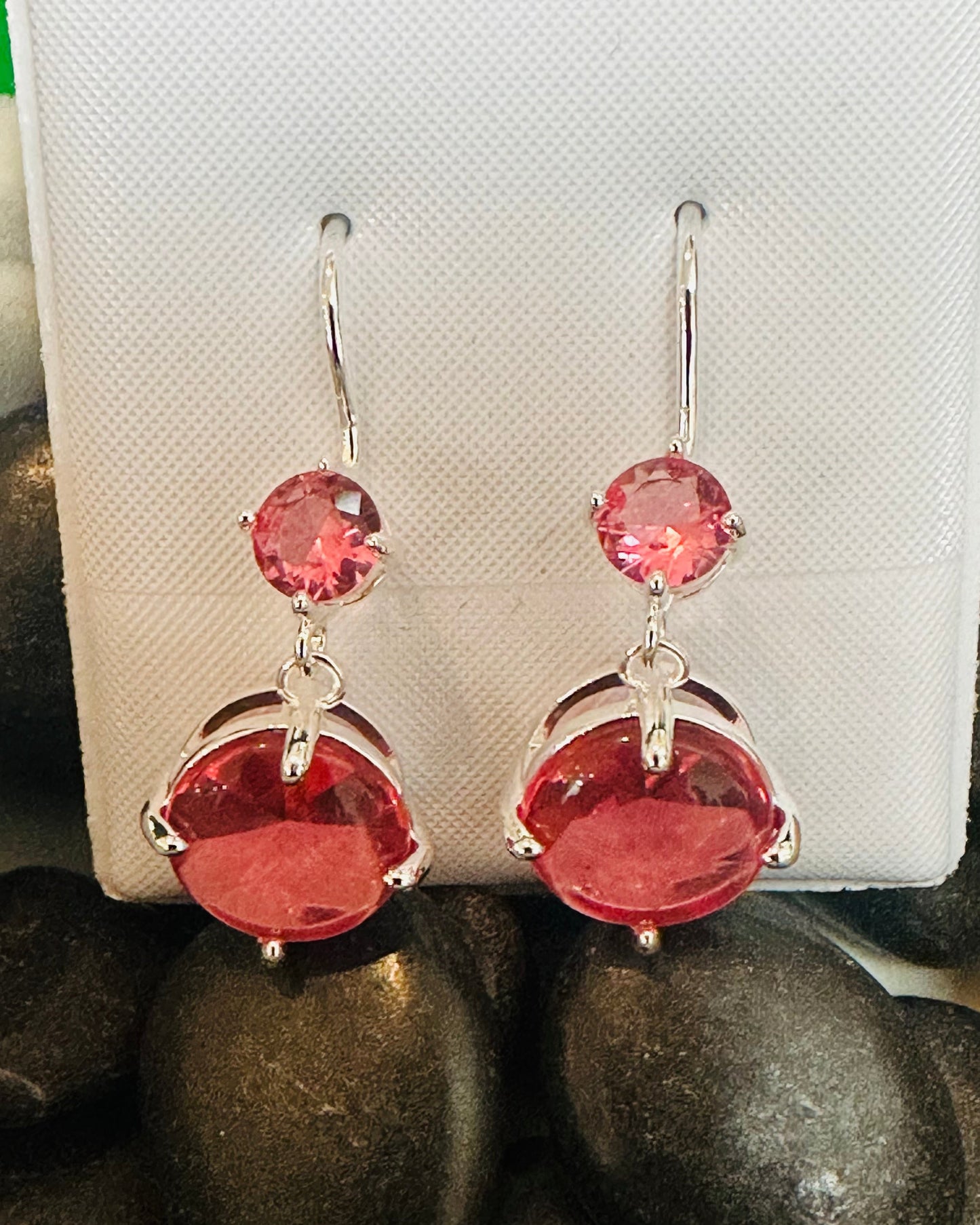 Vintage Double Drop Rose CZ Earrings