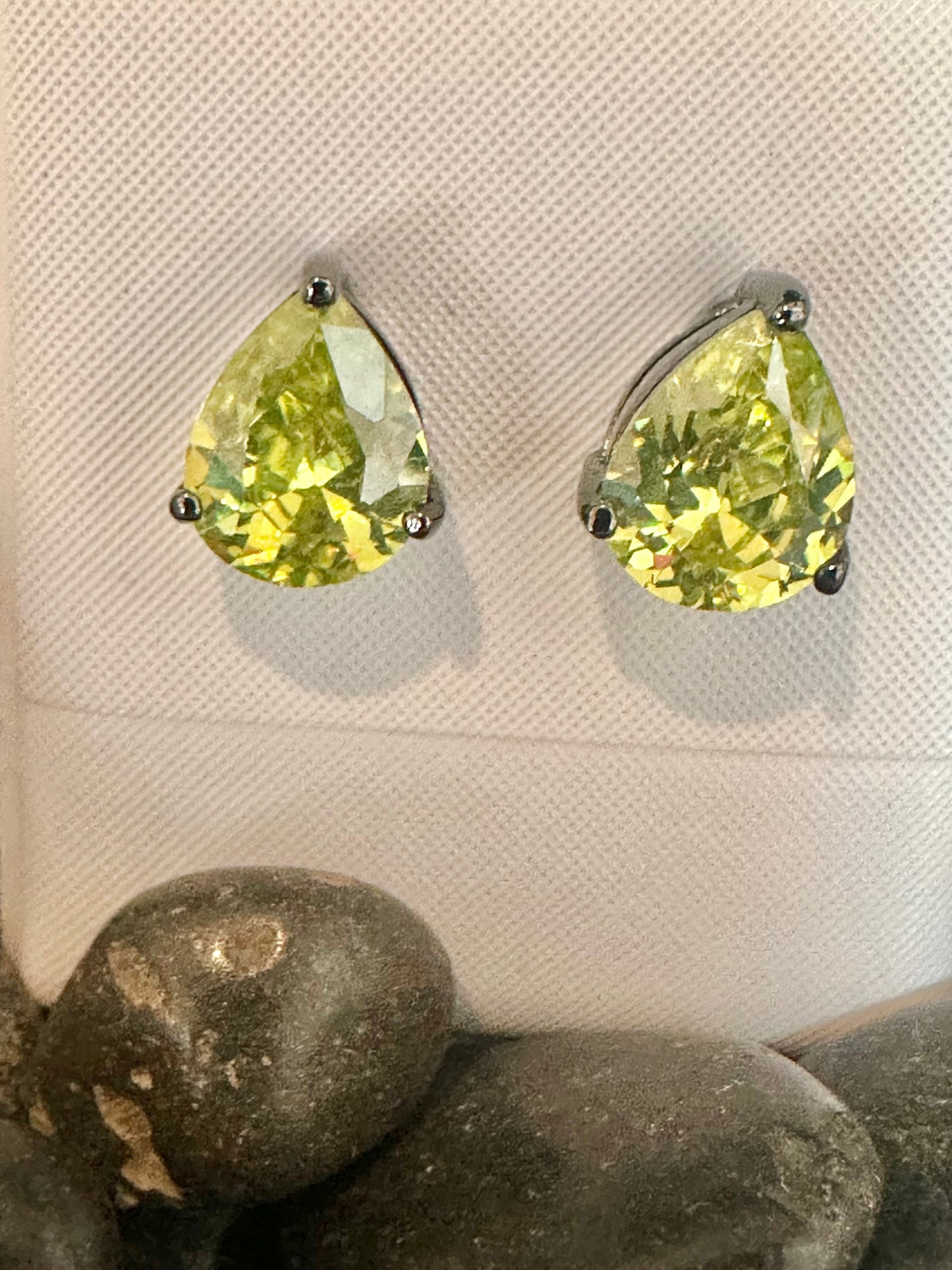 Vintage Chartreuse Pear-Cut Stud Earrings