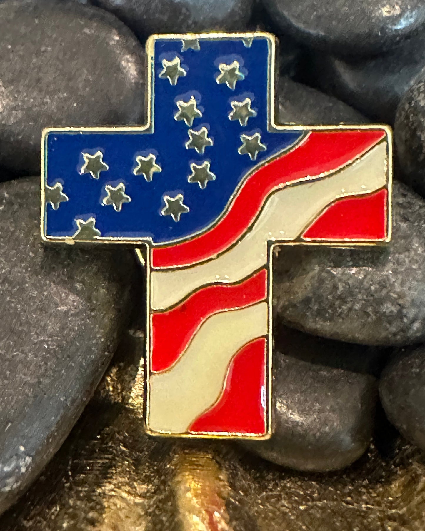 Vintage Patriotic American Flag Cross Pin