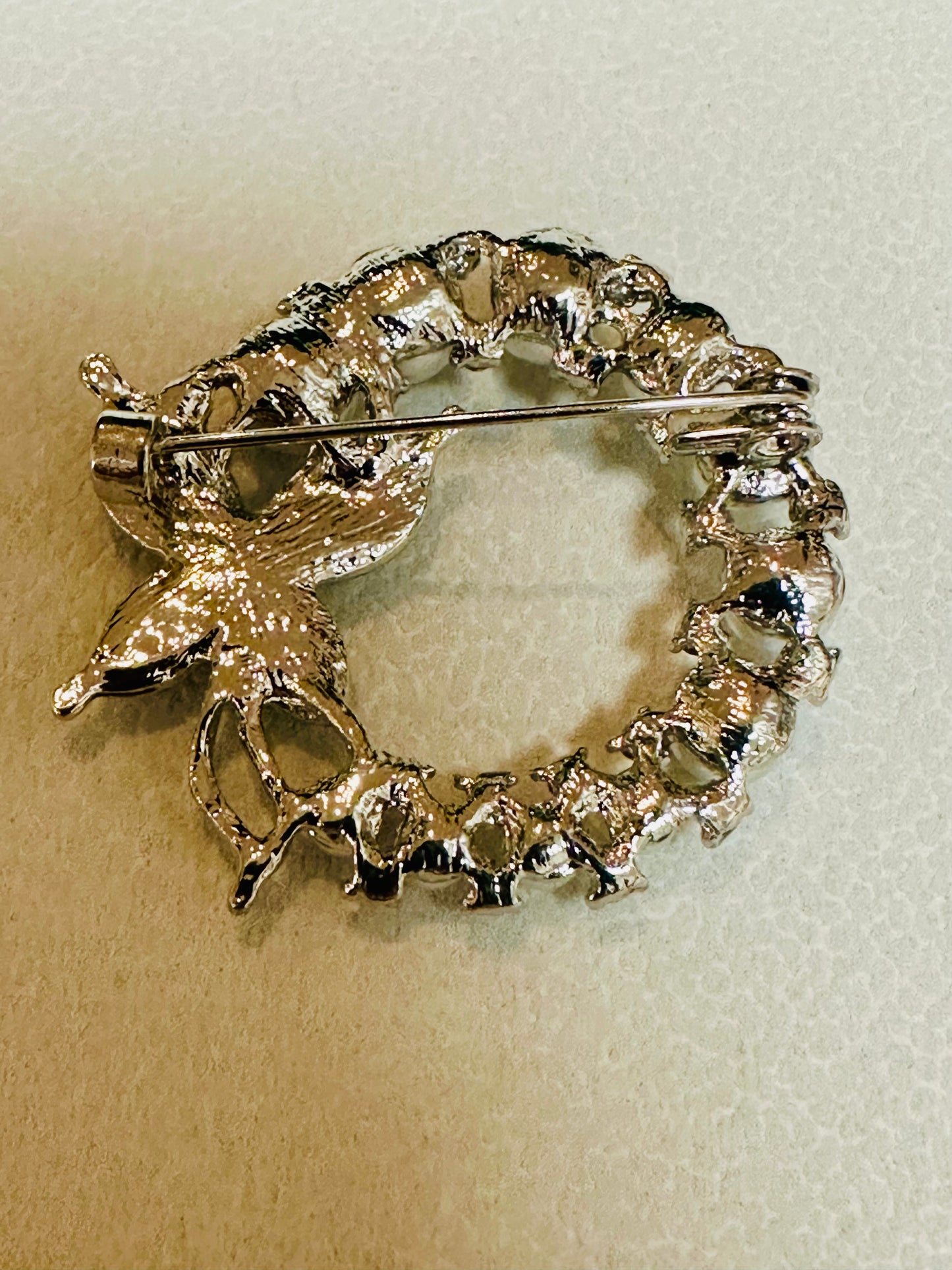 Vintage Pavé Butterfly & Pearl Wreath Brooch