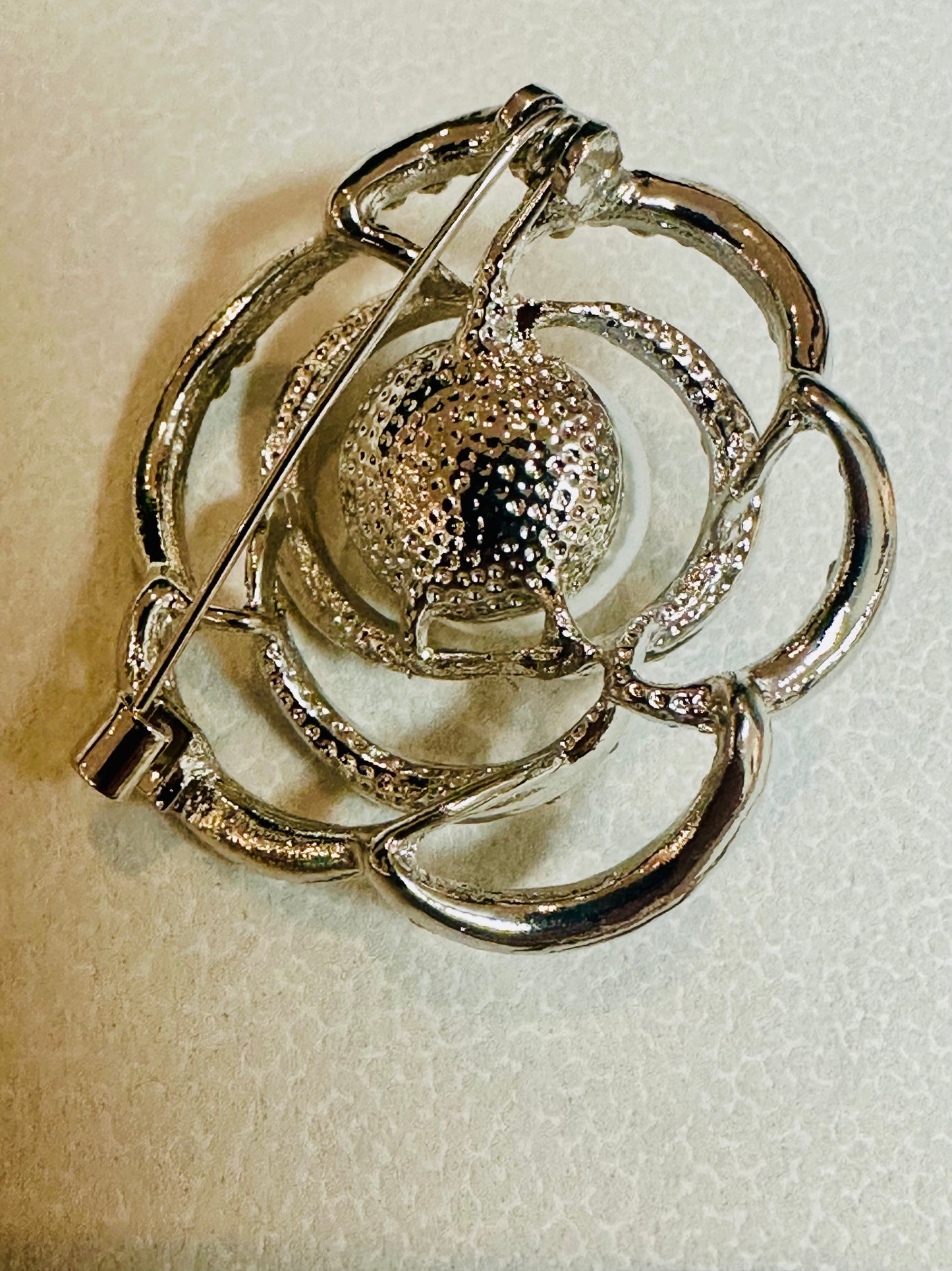 Vintage Pavé Camellia & Focal Pearl Statement Brooch