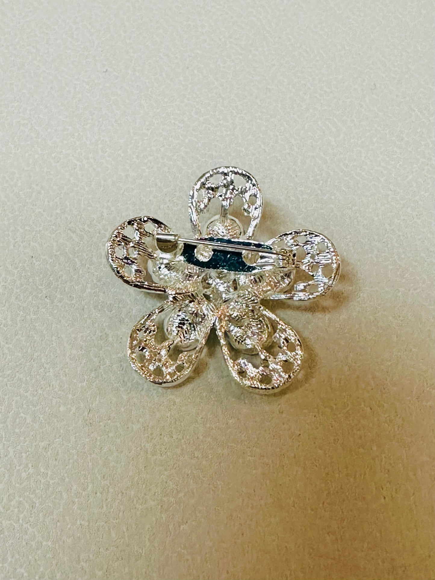 Vintage Pavé Forget-Me-Not Filigree Brooch