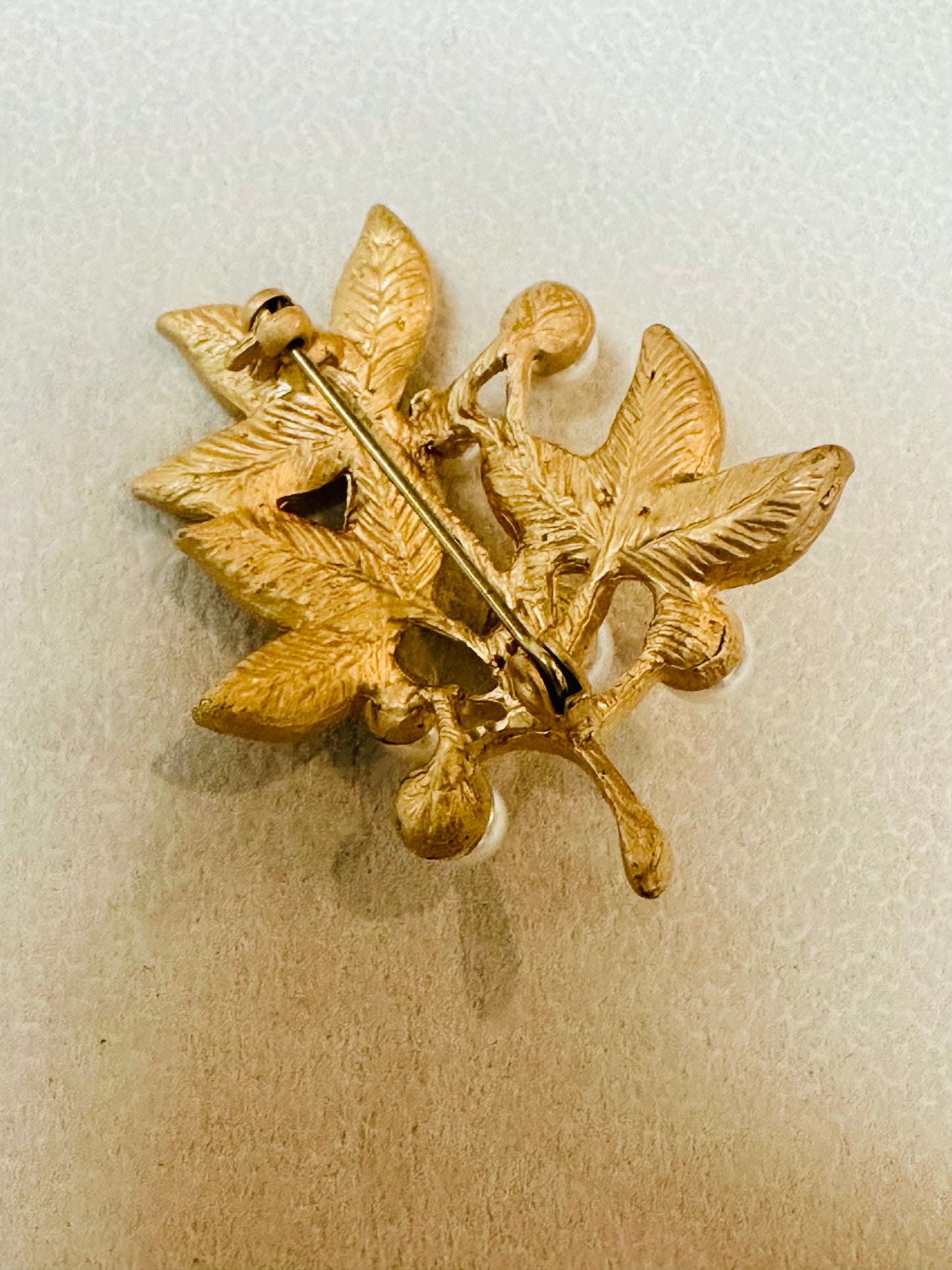 Vintage Pavé Leaf & Pearl Branch Brooch