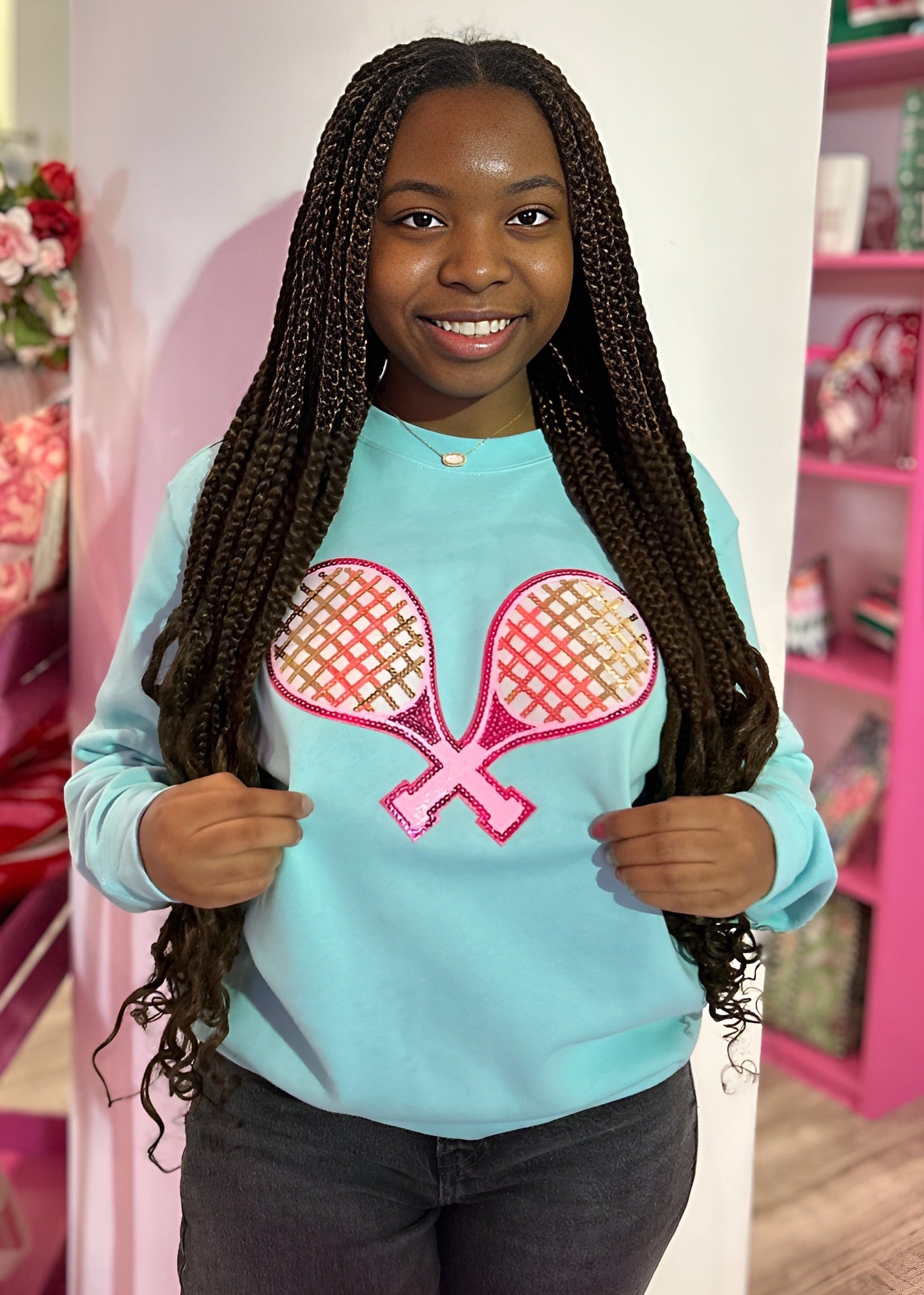 Mint Sequin Tennis Sweatshirt