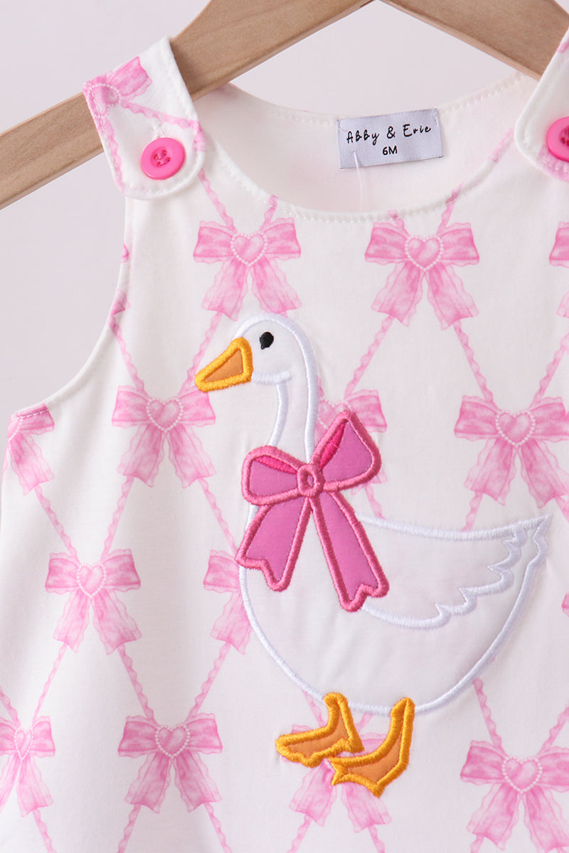 Pink Bow Goose Applique Bloomer Set