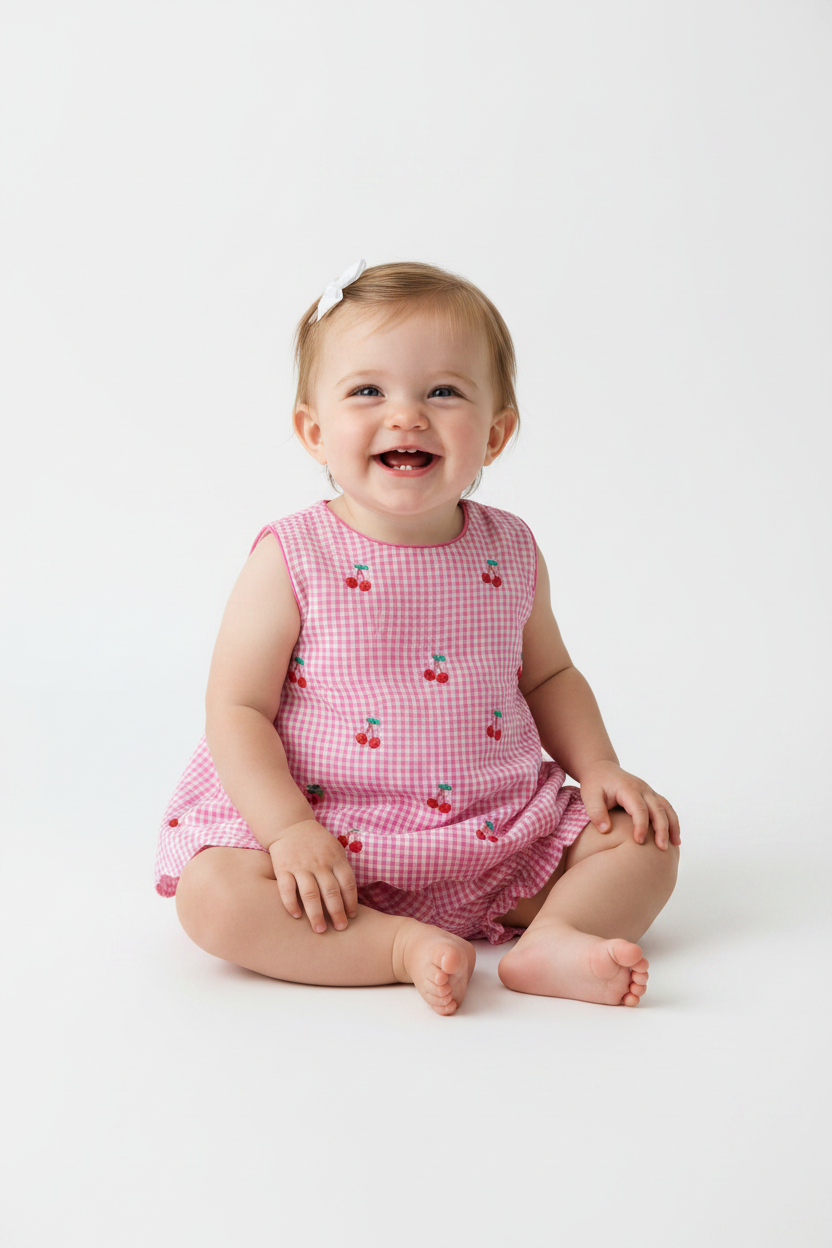 Pink Cherry Gingham Short Set