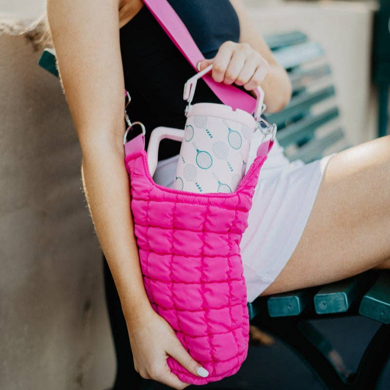 Hot Pink Puffer Water Bottle Bag