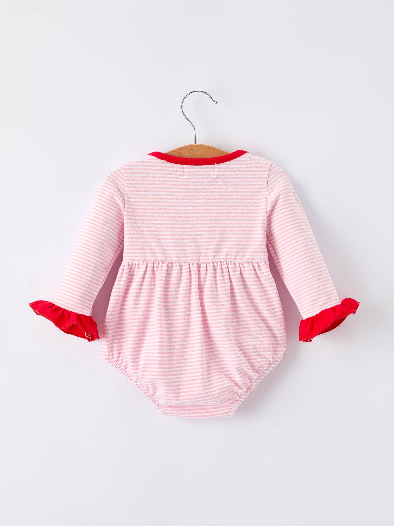 Christmas Candy Cane Embroidery Striped Romper