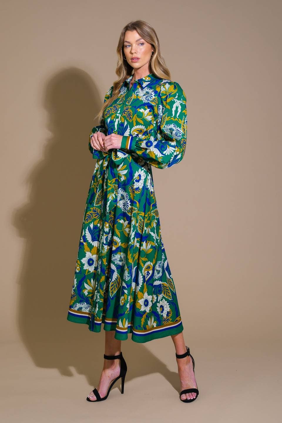 Green Vibrant Midi Shirt Dress