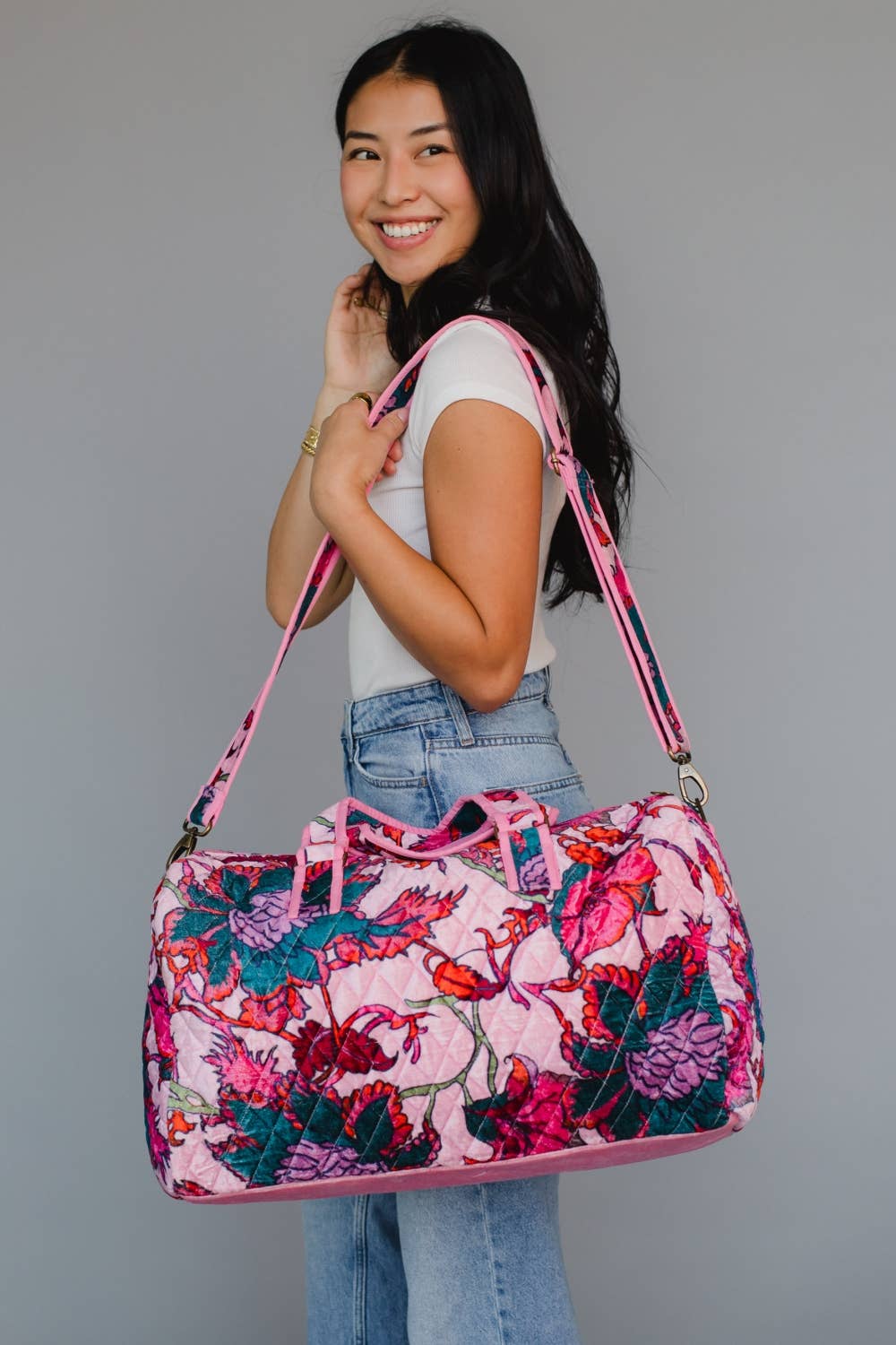 Lt. Pink & Multicolored Floral Duffle