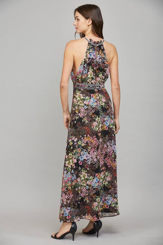 Floral Autumn Halter Maxi Dress
