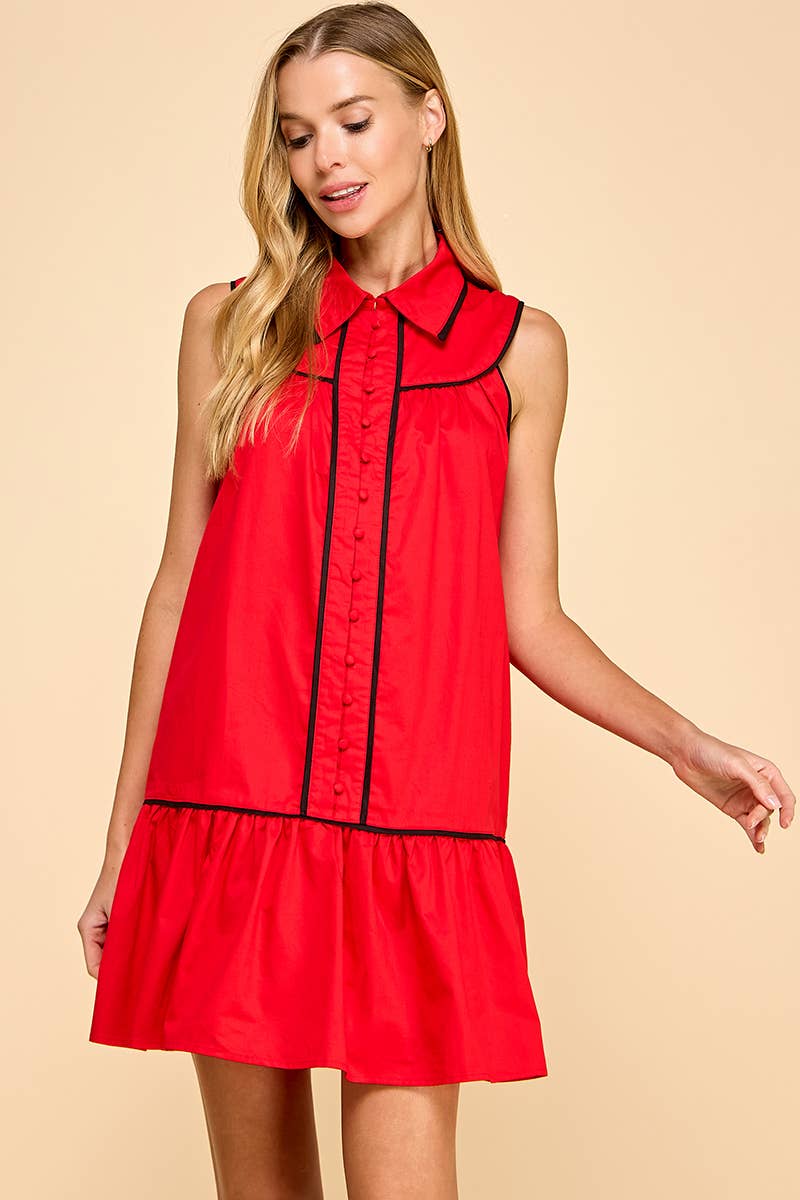Red & Black Game Day Collared Shirt Dress