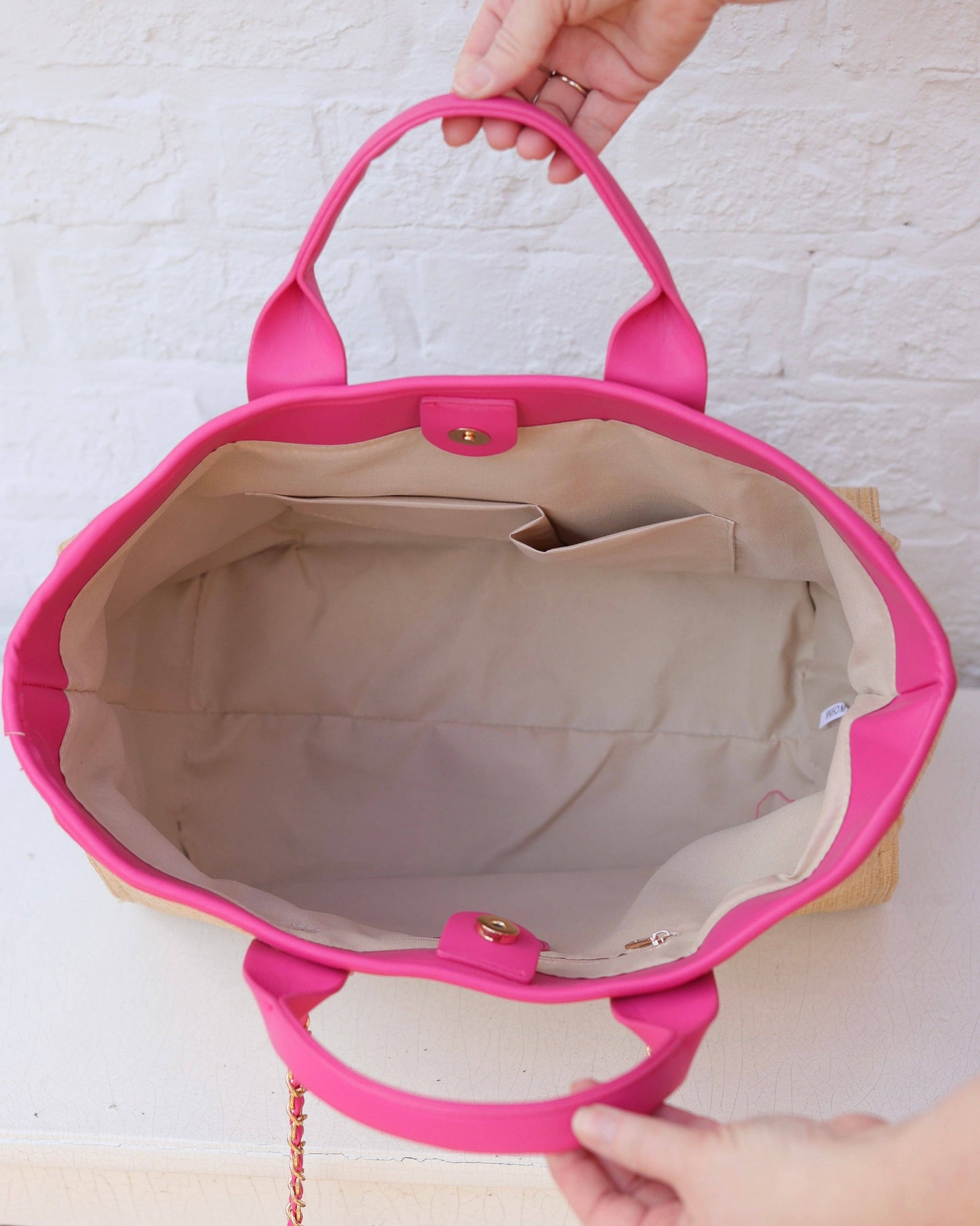 Missy Tote Natural Hot Pink