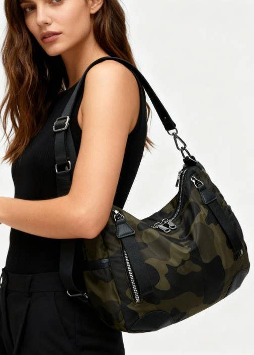 Gray Nylon Zipper Crossbody Bag