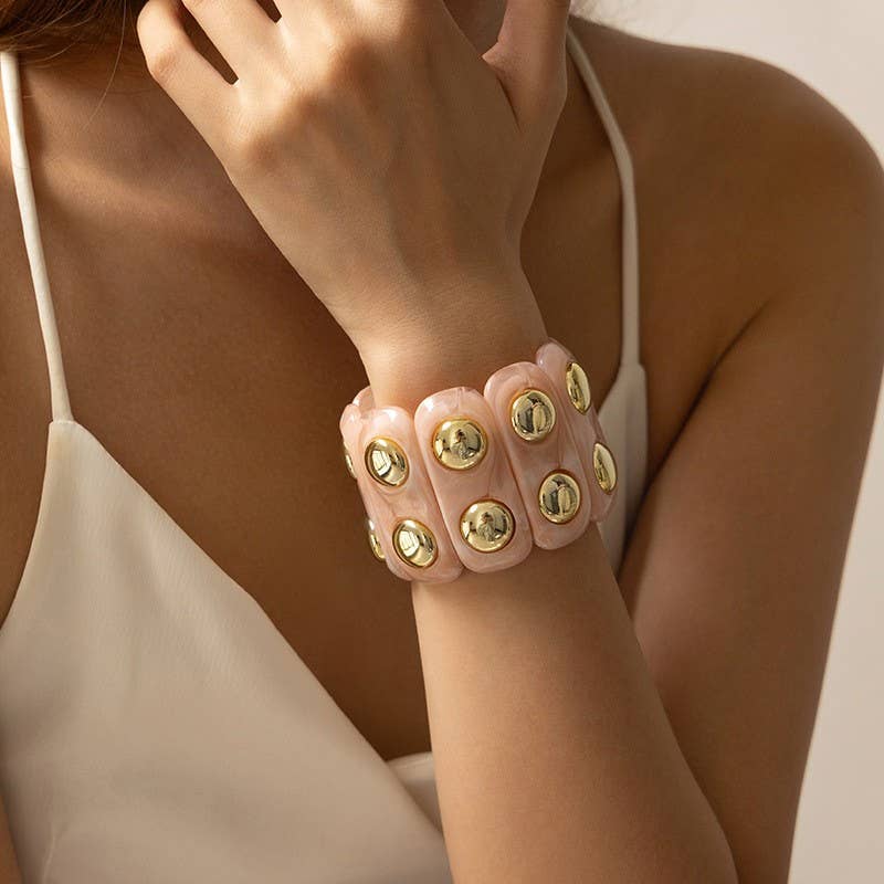 Color-Block Gold Acrylic Stretch Cord Bracelet