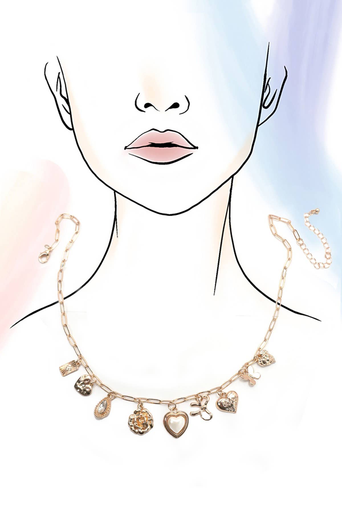 White Heart Gold Charm Necklace