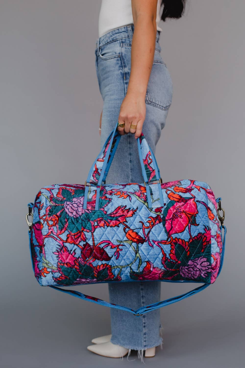 Bright Blue & Multicolored Floral Duffle