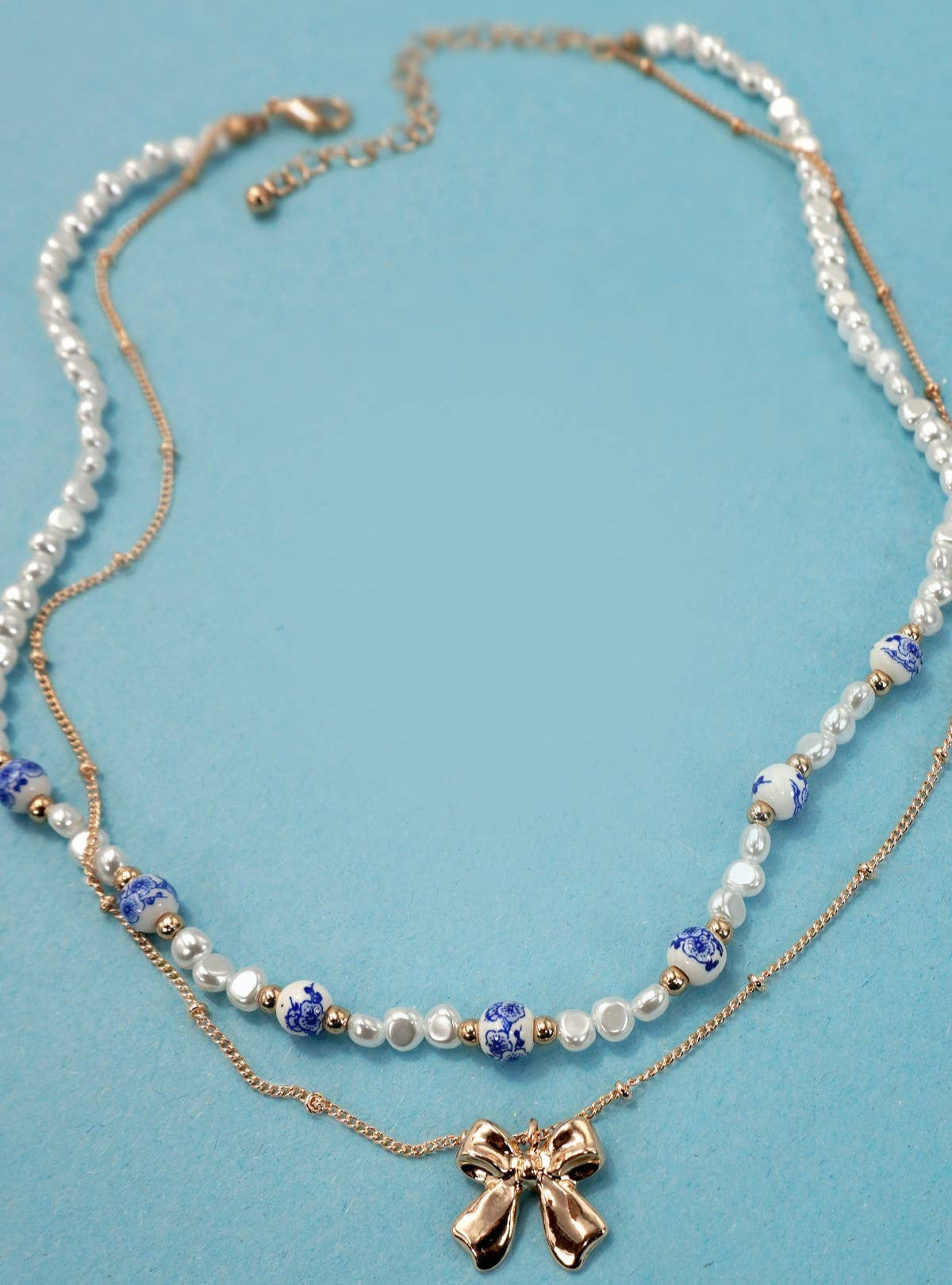 Ceramic Porcelain Bow Layered Necklace