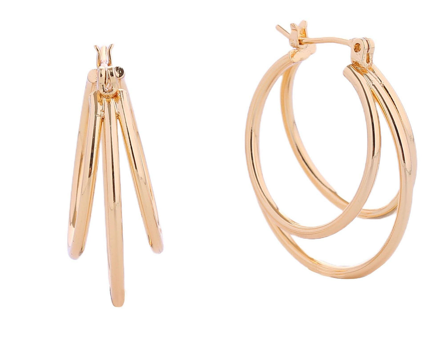 14K Mixed Triple Hoop Earrings