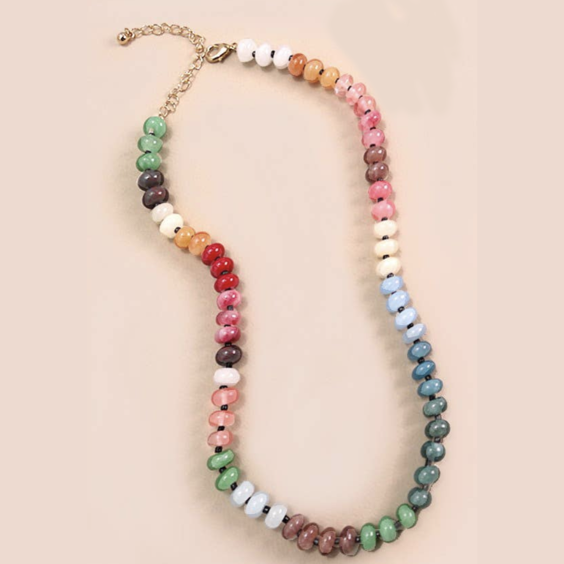 Natural Agate Glass Semi Precious Bead Necklace