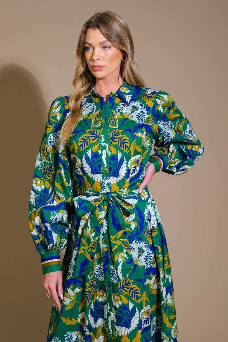 Green Vibrant Midi Shirt Dress
