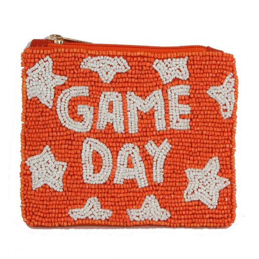 Beaded Orange GAME DAY Coin Purse