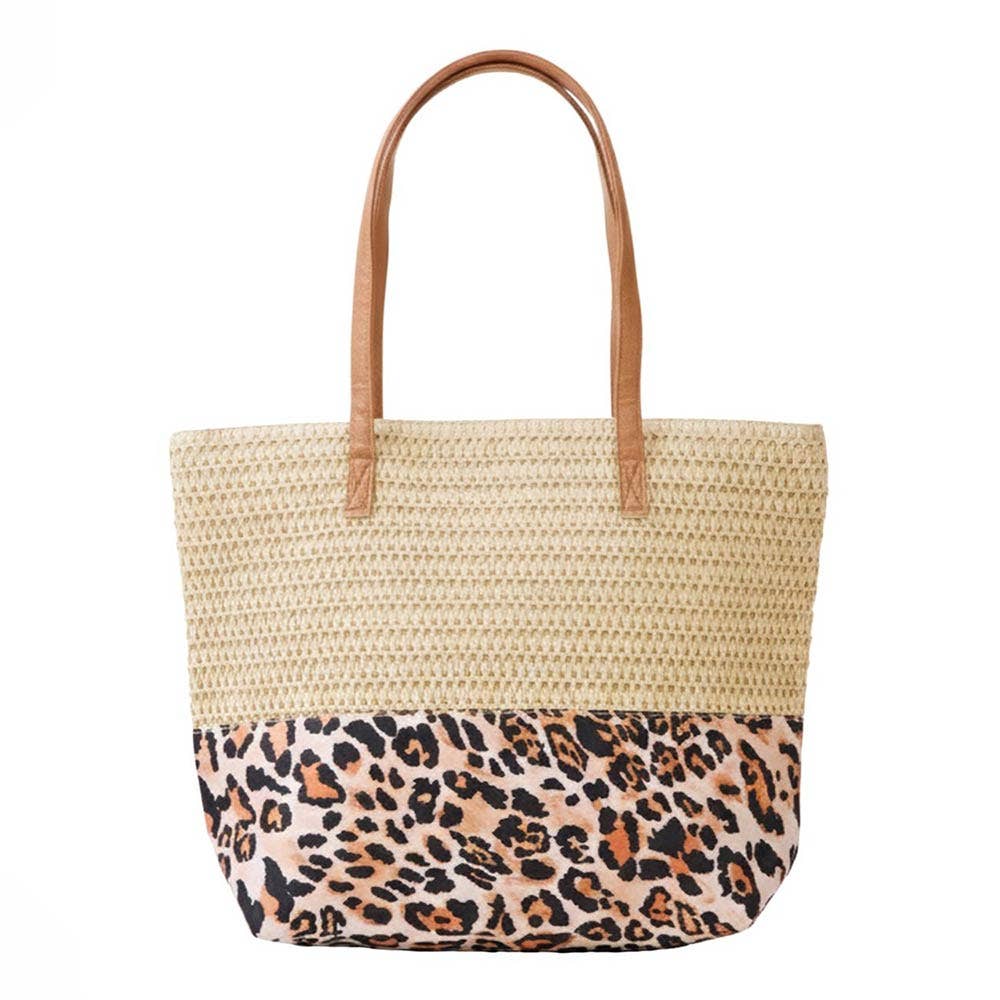 Leopard Print Straw Shoulder Bag