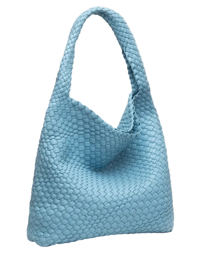 Blue Woven Vegan Leather Hobo Bag