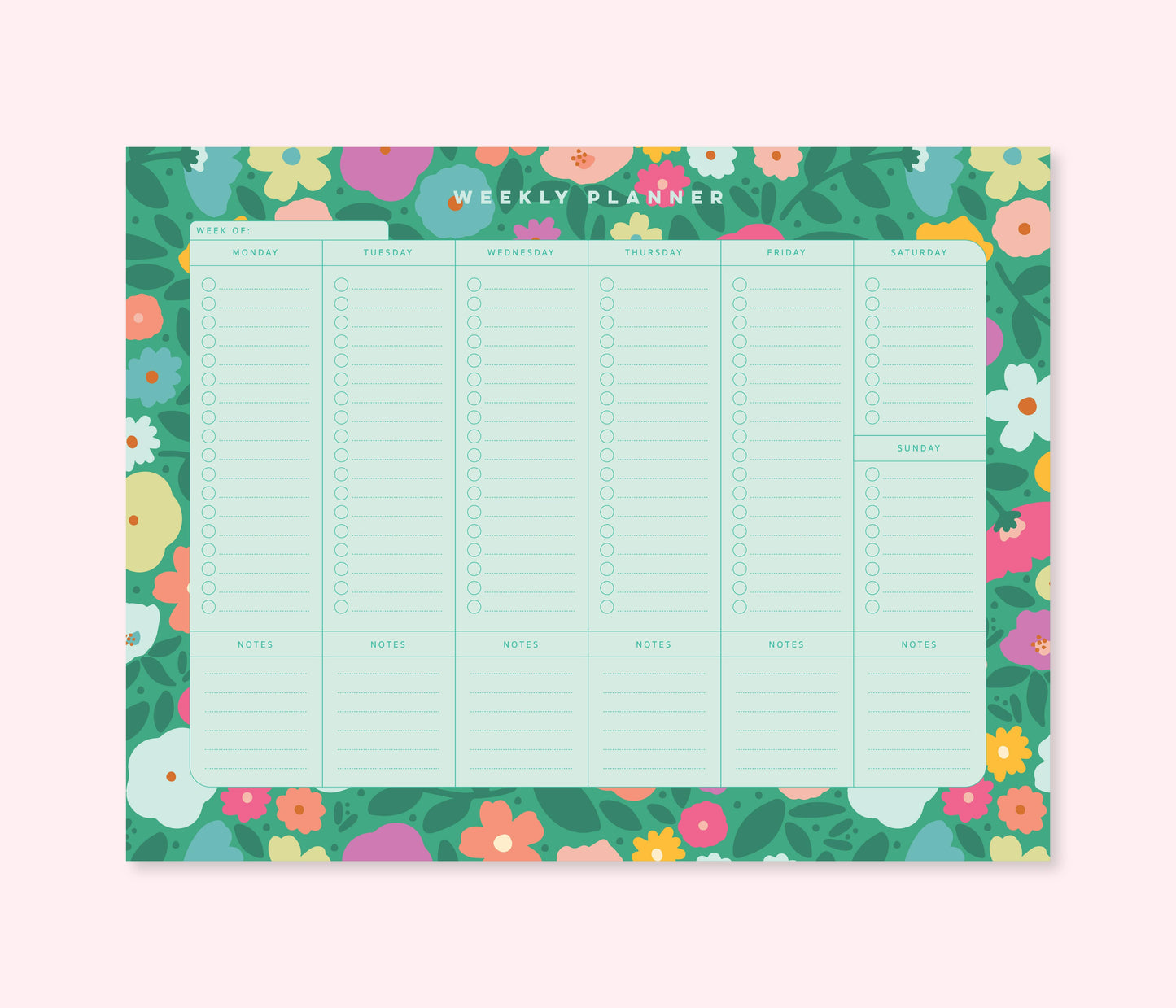 Emerald Rainbow Meadows Weekly Planner & Notepad Gift