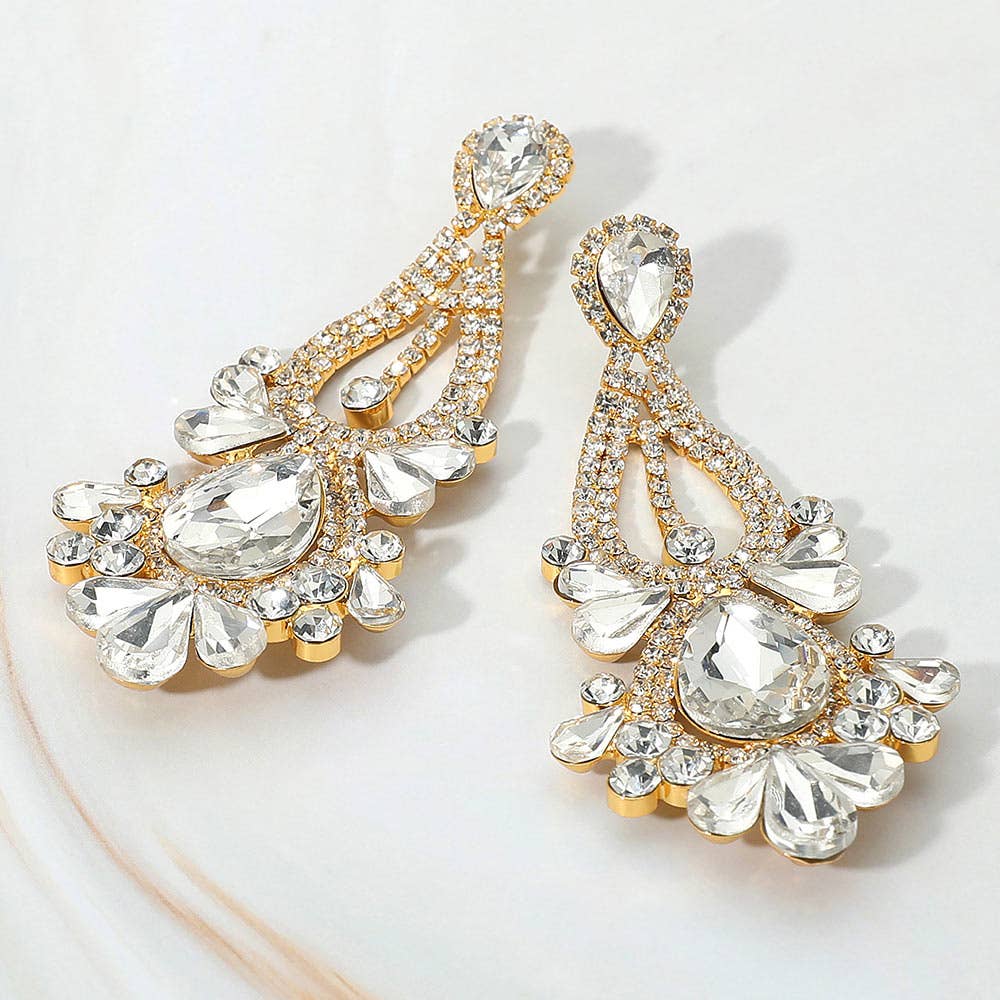Teardrop Stone Cluster Statement Evening Earrings