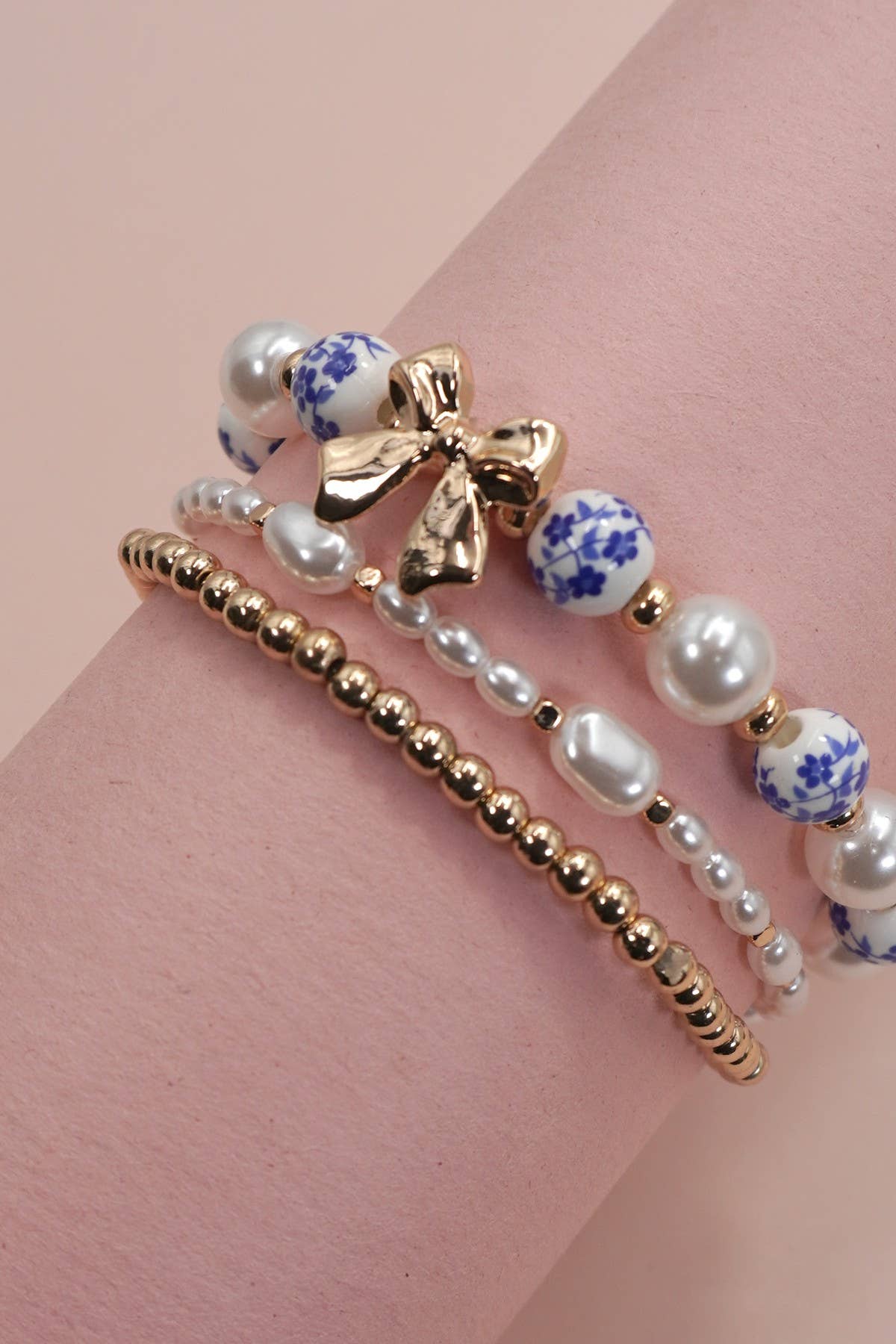 Blue Ceramic Porcelain Bow Multi Bracelet